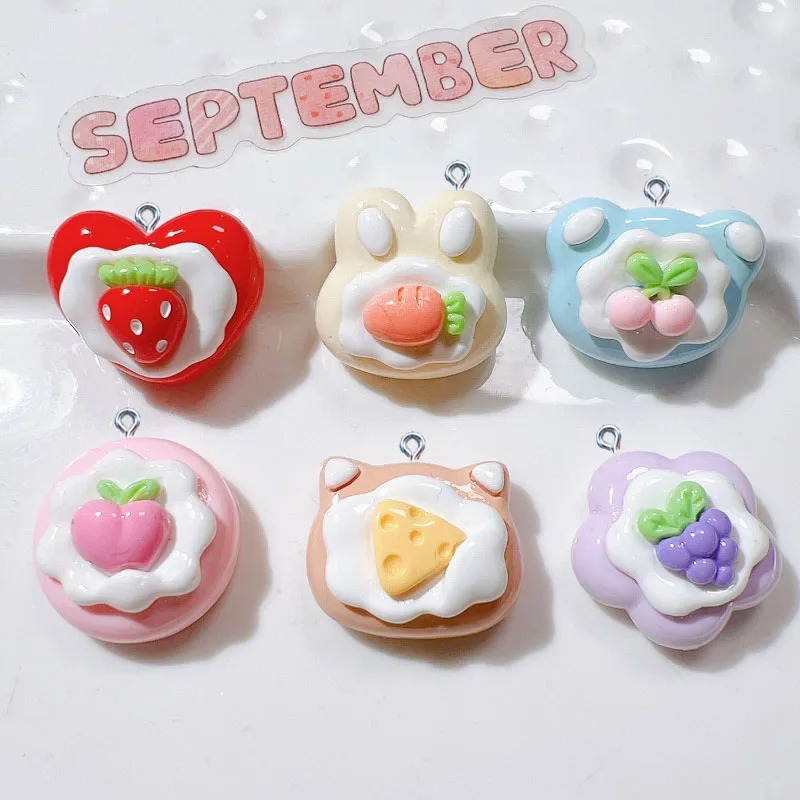 Resin Art Earrings - 10 stuks simulatie schattige fruitcake hars