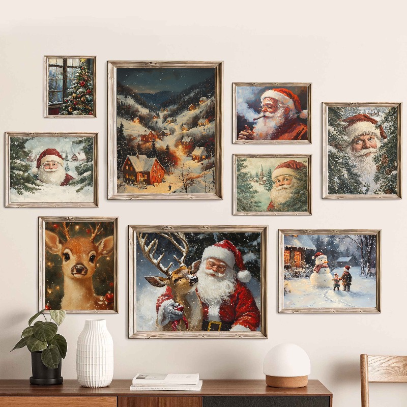 Xmas Resin Art - Vintage Kerst Wandkunst Print Kerstman met