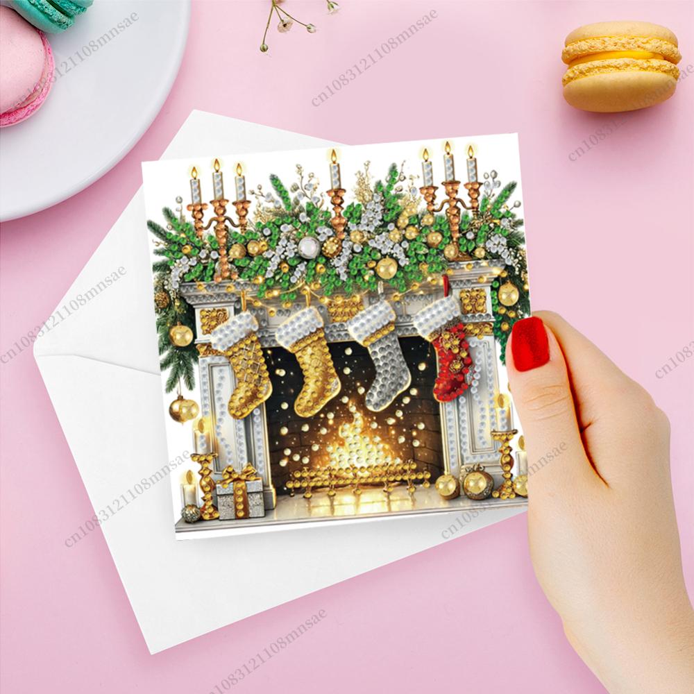Xmas Resin Art - 6PCS DIY Diamond Painting Wenskaartenset Kerstpatroon