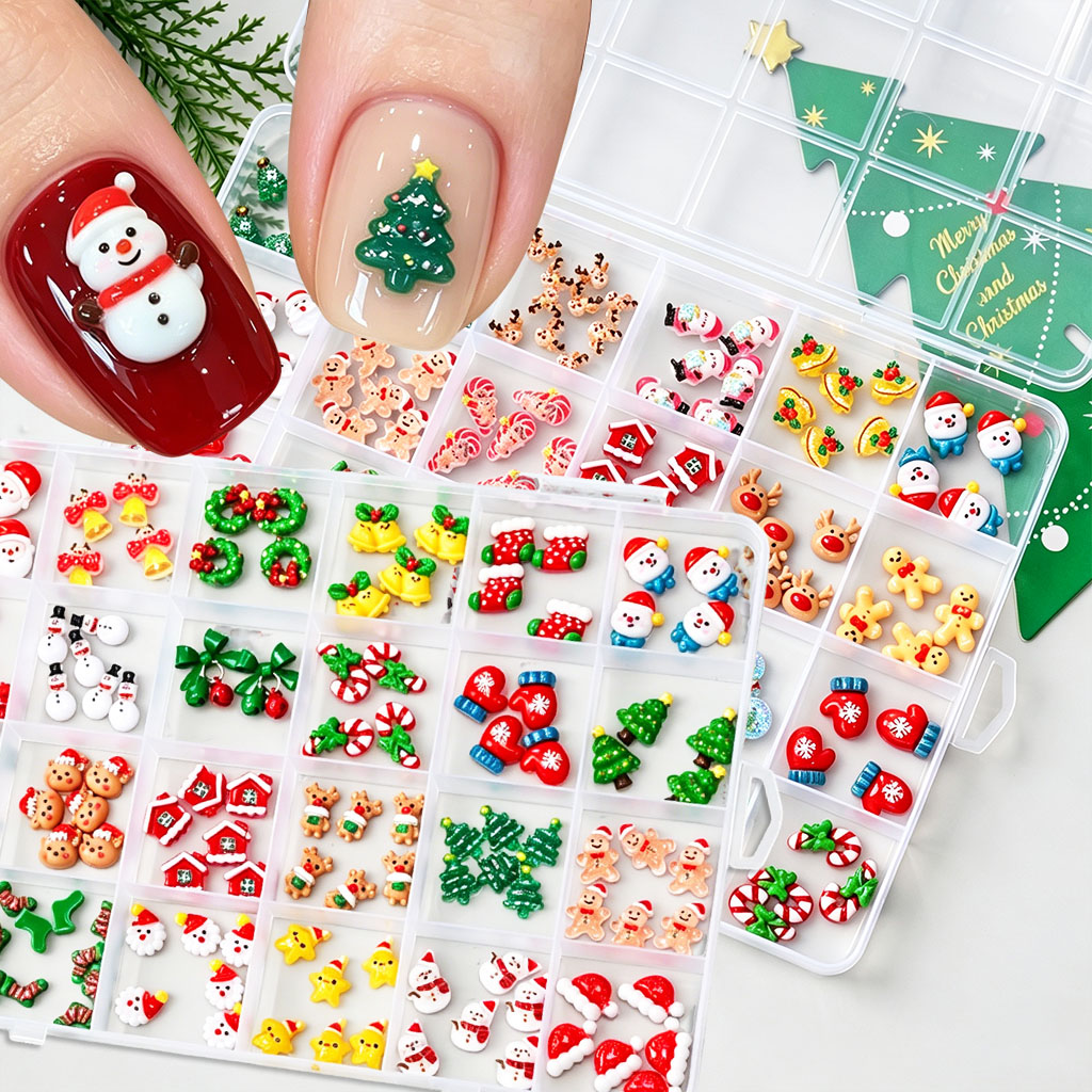 Xmas Resin Art - 1 Box Gemengde 3D Kerst Nagel