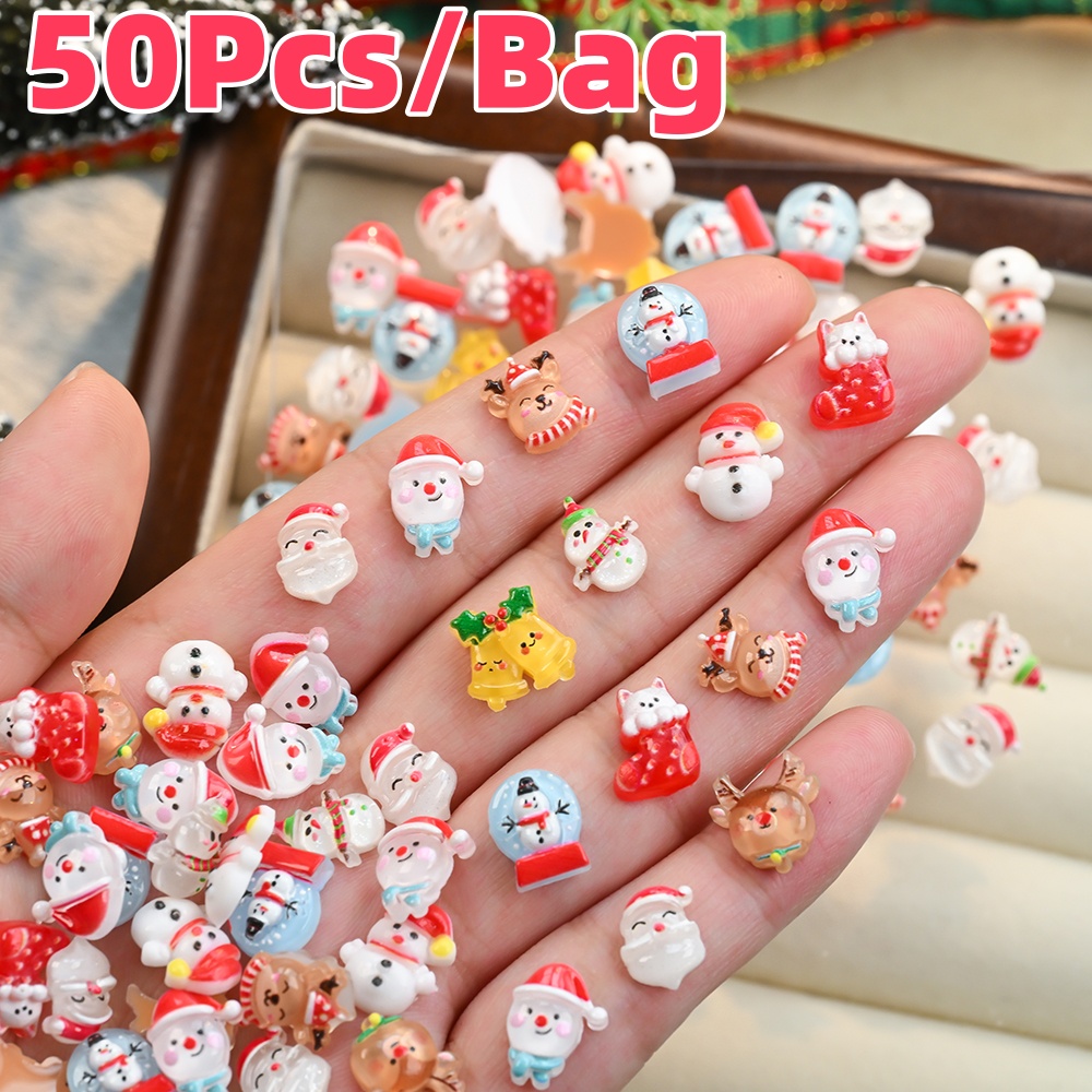 Xmas Resin Art - 50 Stuks 3D Kerstsneeuwman Elanden Nagel